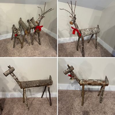 Rustic Wooden Birch Log Reindeer Figures (UD-MG)