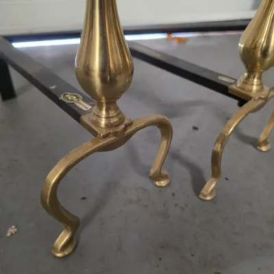 Brass Fireplace Accessories Set w/Folding Screen & Andirons (G-JS)