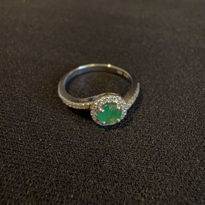14K White Gold Emerald & Diamond Halo Ring Size 6 (K-RG)