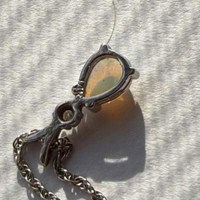14K White Gold Teardrop Opal & Diamond Pendant Necklace (K-RG)