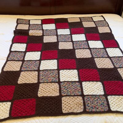 Pair of Crocheted Granny Square Afghan Blankets (PB-MG)