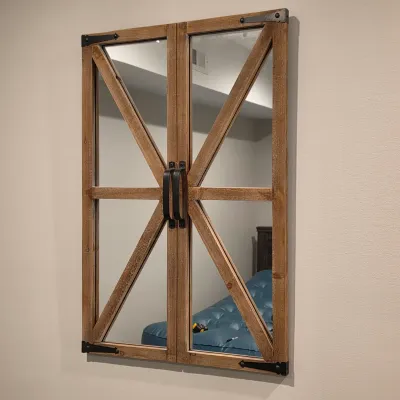 Aspire Home Accents Rustic Farmhouse Barn Door Mirror (BB-JS)