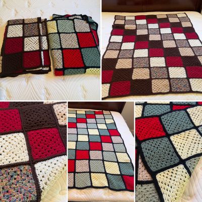 Pair of Crocheted Granny Square Afghan Blankets (PB-MG)
