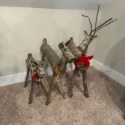 Rustic Wooden Birch Log Reindeer Figures (UD-MG)