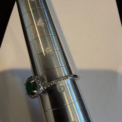 14K White Gold Emerald & Diamond Halo Ring Size 6 (K-RG)