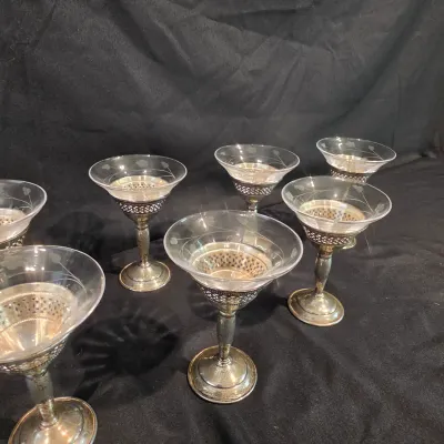 Sterling Silver & Etched Glass Cocktail Glasses (G-JS)