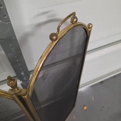 Brass Fireplace Accessories Set w/Folding Screen & Andirons (G-JS)