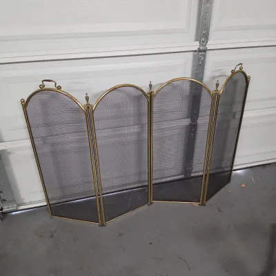 Brass Fireplace Accessories Set w/Folding Screen & Andirons (G-JS)