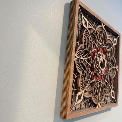 Layered Laser Cut Wood Mandala Signed Wall Art Titled “Proud Assertion” (PB-MG)