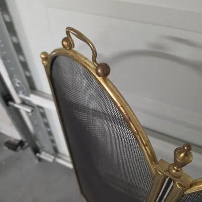Brass Fireplace Accessories Set w/Folding Screen & Andirons (G-JS)