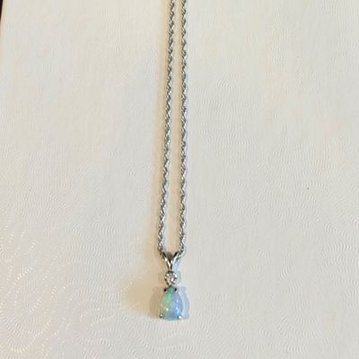 14K White Gold Teardrop Opal & Diamond Pendant Necklace (K-RG)