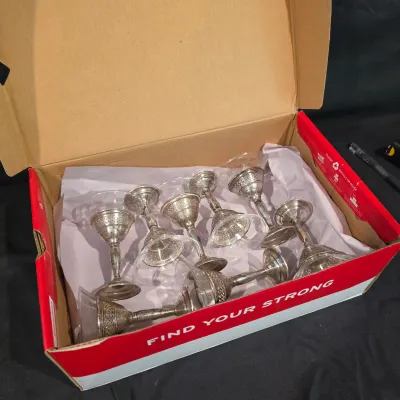 Sterling Silver & Etched Glass Cocktail Glasses (G-JS)