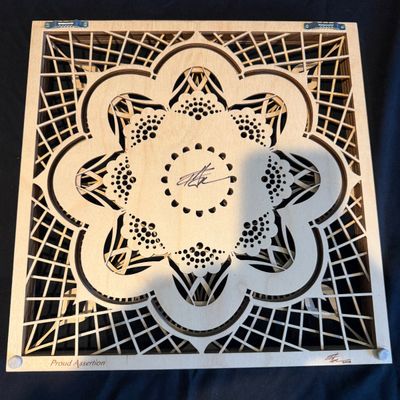 Layered Laser Cut Wood Mandala Signed Wall Art Titled “Proud Assertion” (PB-MG)