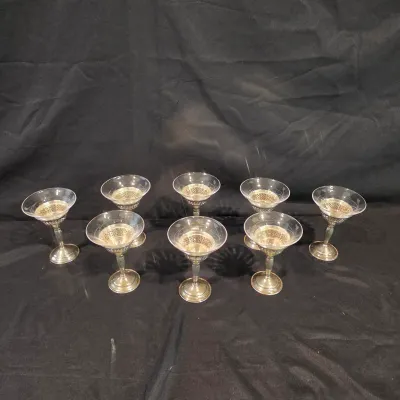 Sterling Silver & Etched Glass Cocktail Glasses (G-JS)