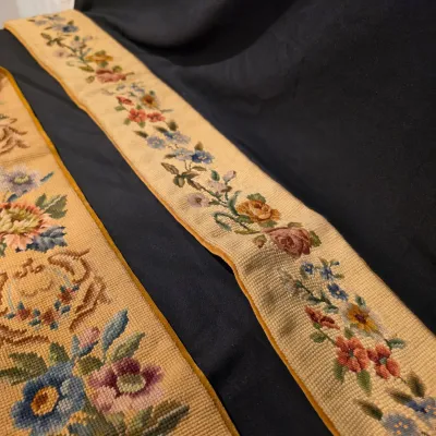 Antique Floral Needlepoint Bell Pulls (G-JS)