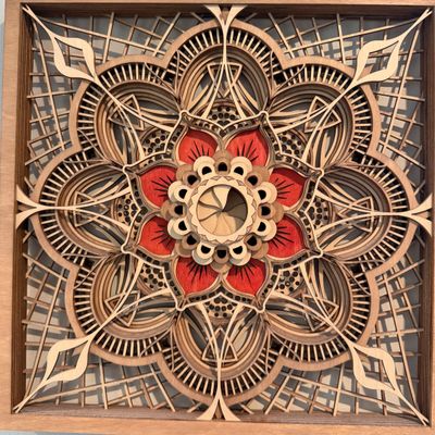 Layered Laser Cut Wood Mandala Signed Wall Art Titled “Proud Assertion” (PB-MG)