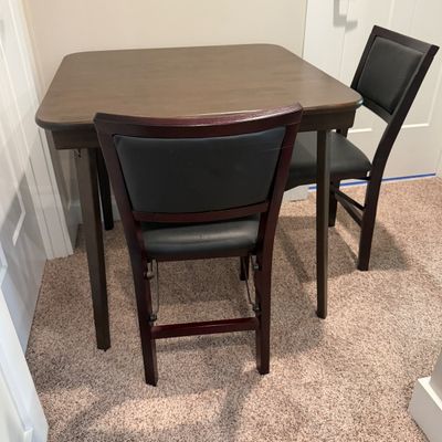 Stakmore Folding Wooden Table & Two Folding Chairs (UD-MG)