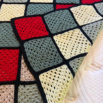 Pair of Crocheted Granny Square Afghan Blankets (PB-MG)