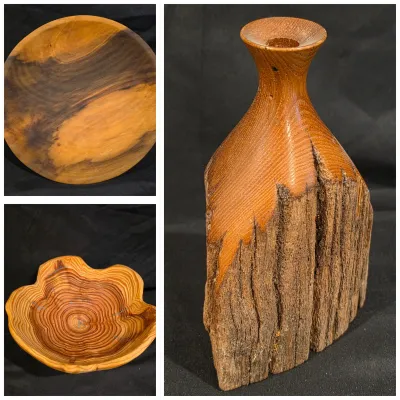 Three Artisan Hand-Turned Wood Vessels (G-JS)