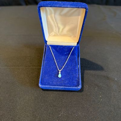 14K White Gold Teardrop Opal & Diamond Pendant Necklace (K-RG)