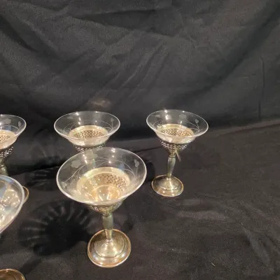 Sterling Silver & Etched Glass Cocktail Glasses (G-JS)