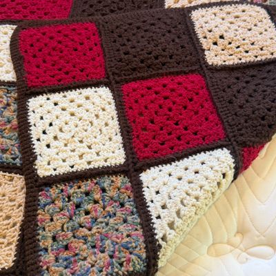 Pair of Crocheted Granny Square Afghan Blankets (PB-MG)