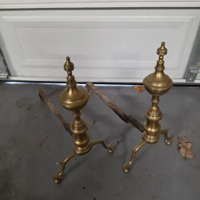 Brass Fireplace Accessories Set w/Folding Screen & Andirons (G-JS)