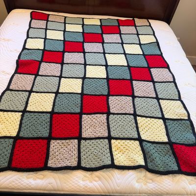 Pair of Crocheted Granny Square Afghan Blankets (PB-MG)
