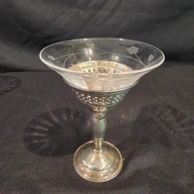 Sterling Silver & Etched Glass Cocktail Glasses (G-JS)