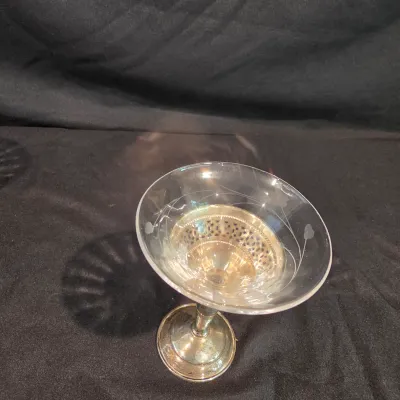 Sterling Silver & Etched Glass Cocktail Glasses (G-JS)