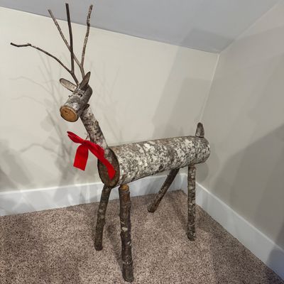 Rustic Wooden Birch Log Reindeer Figures (UD-MG)