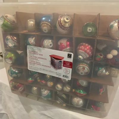Shiny Brite Glass Christmas Ornaments w/Storage Box (BLR-JS)