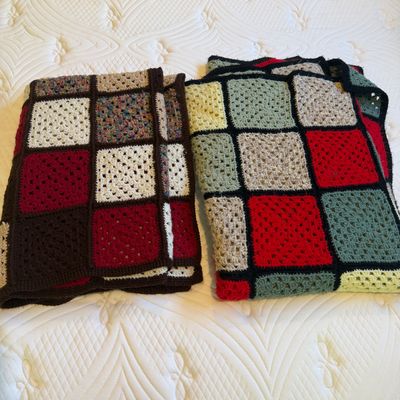 Pair of Crocheted Granny Square Afghan Blankets (PB-MG)