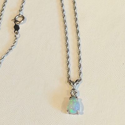 14K White Gold Teardrop Opal & Diamond Pendant Necklace (K-RG)