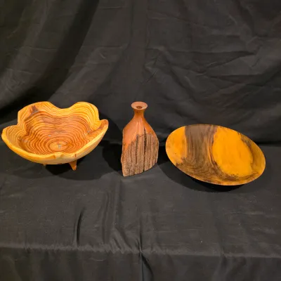Three Artisan Hand-Turned Wood Vessels (G-JS)