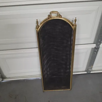 Brass Fireplace Accessories Set w/Folding Screen & Andirons (G-JS)