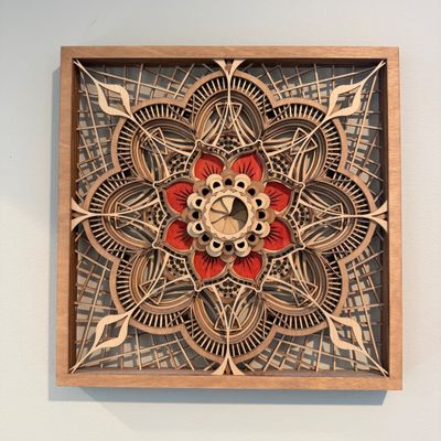 Layered Laser Cut Wood Mandala Signed Wall Art Titled “Proud Assertion” (PB-MG)