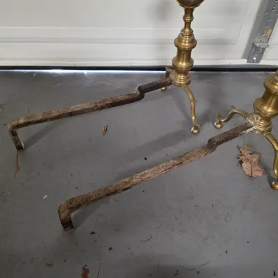 Brass Fireplace Accessories Set w/Folding Screen & Andirons (G-JS)