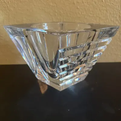 Signed Orrefors Horizon Diamond Shaped Crystal Cashepot/Bowl
