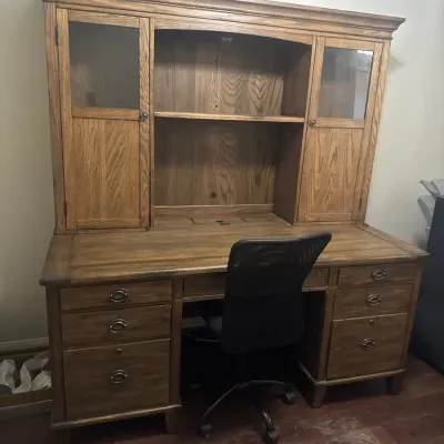 Lighted Wood Desk, Hutch And Chair