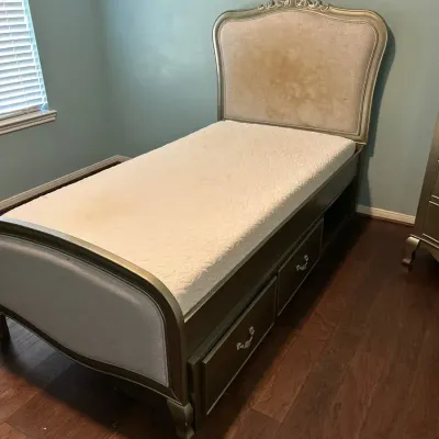 Upholstered Twin Bed With Mattress & 2 Drawers