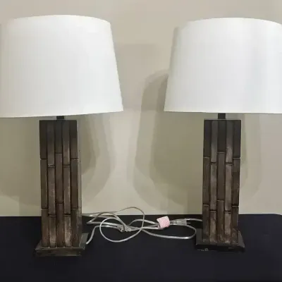 2 Wood Base Table Lamps 