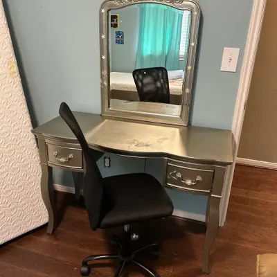 Vanity With Mirror and Chair