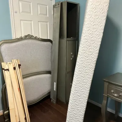 Upholstered Twin Bed With Mattress And 2 Drawers