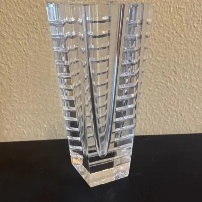 Signed Orrefors Horizon Crystal Vase designed by Jan Johansson