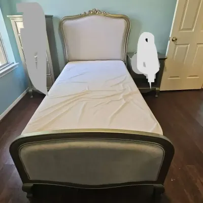 Upholstered Twin Bed And Mattress & 2 Drawers