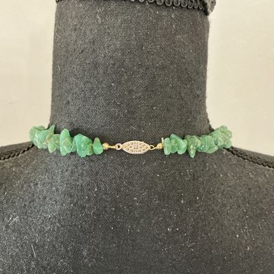 Green Gemstone Chip Strand Necklace with Filigree Clasp
