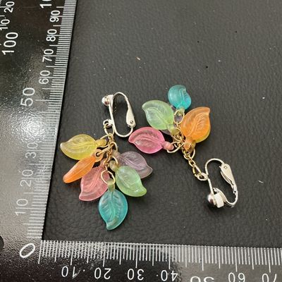 Vintage Colorful Lucite Leaf Dangle Clip-On Earrings