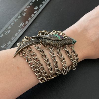 Ornate Enamel Bird Multi-Strand Statement Cuff Bracelet