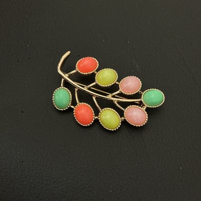 Vintage Gold-Tone Multi-Color Cabochon Leaf Brooch